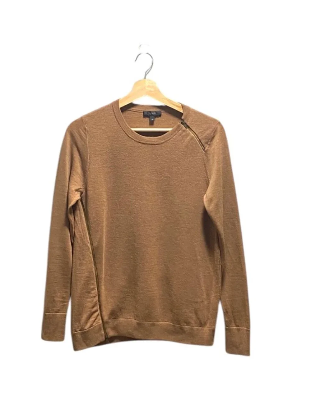 J.Crew 100% Merino Wool Zip Accent Sweater Beige Size XS Neutral Preppy Coastal